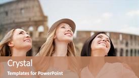  Presentation with tourism - Cool new PPT theme with smiling young women over coloseum backdrop and a coral colored foreground