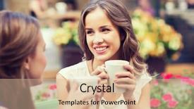  Presentation with communication - Presentation design having smiling young women with coffee background and a lemonade colored foreground
