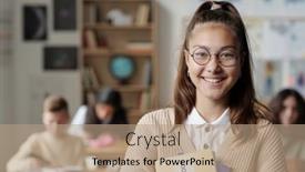  Presentation with youthful - Presentation theme enhanced with smiling-youthful-schoolgirl-in-eyeglasses background and a coral colored foreground