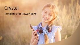  Presentation with teenage girl - Audience pleasing PPT layouts consisting of smilling teenage girl with headphones backdrop and a  colored foreground