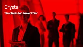  Presentation with team group - Slides having smilling young business woman with tablet computer in front her team blured in background group of young business people modern bright startup office interior background and a black colored foreground