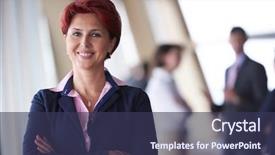  Presentation with team group - Theme having smilling young business woman in front her team blured in background group of young business people modern bright startup office interior background and a tawny brown colored foreground