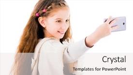  Presentation with selfie - Beautiful presentation theme featuring smilling young little girl makes backdrop and a sky blue colored foreground