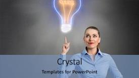  Presentation with solution - Slides enhanced with smilng woman with lightbulb background and a light blue colored foreground