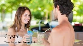  Presentation with two people talking - Colorful PPT layouts enhanced with smily - beautiful young people talking backdrop and a  colored foreground