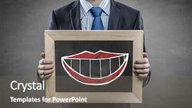  Presentation with light bulbs on chalkboard - Slide deck enhanced with smily - unrecognizable businessman holding chalkboard background and a gray colored foreground