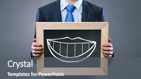  Presentation with chalkboard - Presentation theme consisting of smily - unrecognizable businessman holding chalkboard background and a gray colored foreground