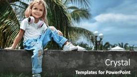  Presentation with headphones - Presentation theme having smily-caucasian-kid-girl background and a dark gray colored foreground