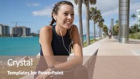  Presentation with headphones asia - Amazing slide set having smily sporty woman in activewear backdrop and a coral colored foreground