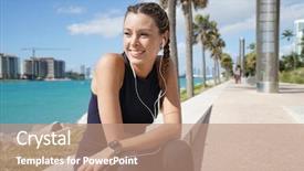  Presentation with sporty - Slide set with smily sporty woman in activewear background and a coral colored foreground