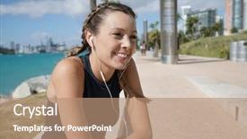  Presentation with happy smiling woman dental health - Presentation theme with smily sporty woman in activewear background and a coral colored foreground