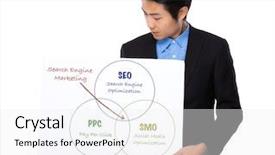  Presentation with search engine - PPT theme having smo - asian businessman holding a placard background and a white colored foreground