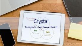  Presentation with search engine - Cool new slides with smo - working desk with digital tablet backdrop and a sky blue colored foreground