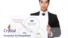  Presentation with search engine - Beautiful PPT theme featuring smo - young businessman holding a placard backdrop and a sky blue colored foreground