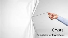  Presentation with curtain - Cool new PPT layouts with smog - hand pulling white paper curtain backdrop and a light gray colored foreground