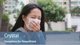  Presentation with smog - Slide deck with smog - woman coughing with wearing face background and a ocean colored foreground