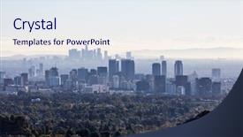  Presentation with towers - Audience pleasing PPT theme consisting of smoggy hazy morning view backdrop and a sky blue colored foreground