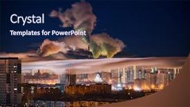  Presentation with purple night in the winter - Amazing PPT theme having smoke and haze over city backdrop and a navy blue colored foreground
