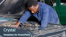  Presentation with heavy equipment mechanic - PPT theme enhanced with smoke car truck - african mechanic working background and a ocean colored foreground