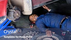  Presentation with mechanic repair - Presentation theme consisting of smoke car truck - indian mechanic doing repair work background and a  colored foreground