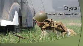  Presentation with soviet - Beautiful PPT theme featuring smoke car truck - soviet soldier of ww2 backdrop and a  colored foreground