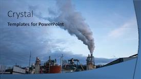  Presentation with global warming - Colorful presentation theme enhanced with smoke-coming-out-of-factory backdrop and a light blue colored foreground