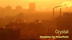  Presentation with global warming - Beautiful theme featuring smoke-from-a-factory-chimney backdrop and a tawny brown colored foreground