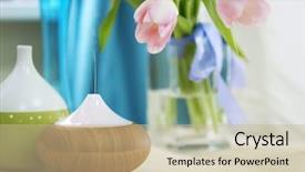  Presentation with phyto essential basil aroma oil - Amazing slide set having smoke inhalation - aroma oil diffusers and flowers backdrop and a soft green colored foreground