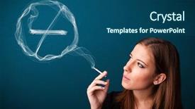  Presentation with smoking - PPT theme featuring smoke inhalation - pretty young lady smoking unheathy background and a ocean colored foreground