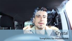  Presentation with smoking - Cool new PPT theme with smoke inhalation - young man driving a car backdrop and a light blue colored foreground
