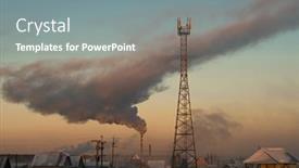  Presentation with cell tower - Colorful PPT theme enhanced with smoke-rises-from-the-chimney backdrop and a gray colored foreground