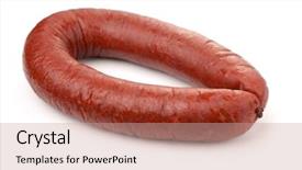  Presentation with beef - Presentation design enhanced with smoked beef sausage isolated background and a coral colored foreground