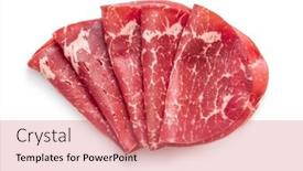  Presentation with appetizer - Presentation having smoked-bresaola-italian-appetizer-dried background and a coral colored foreground