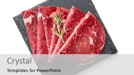  Presentation with appetizer - PPT layouts with smoked-bresaola-italian-appetizer-dried background and a light gray colored foreground