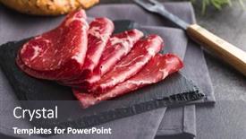  Presentation with appetizer - Slide deck consisting of smoked-bresaola-italian-appetizer-dried background and a dark gray colored foreground