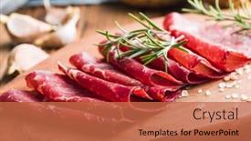  Presentation with appetizer - Presentation enhanced with smoked-bresaola-italian-appetizer-dried background and a red colored foreground