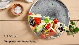  Presentation with restaurant menu - Beautiful PPT layouts featuring smoked-cod-truffle-cheese backdrop and a coral colored foreground