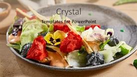  Presentation with restaurant menu - PPT theme having smoked-cod-truffle-cheese background and a coral colored foreground