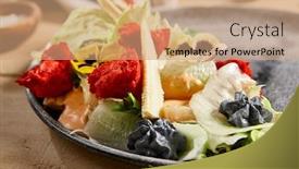  Presentation with restaurant menu - Presentation design having smoked-cod-truffle-cheese background and a coral colored foreground