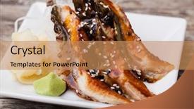  Presentation with plate tectonics earth - PPT theme with smoked eel sashimi with withe background and a coral colored foreground