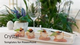  Presentation with fish ball - Presentation theme consisting of smoked fish slices sesame cheese background and a coral colored foreground