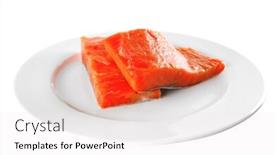  Presentation with salmon dish - Colorful slide set enhanced with smoked fresh salmon piece on a big white dish backdrop and a white colored foreground