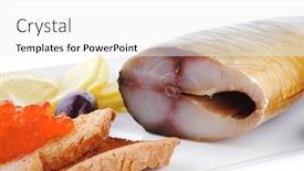  Presentation with caviar - Beautiful PPT theme featuring smoked-herring-and-red-caviar backdrop and a white colored foreground