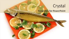  Presentation with pink and blue acrylic smoke white - Cool new PPT theme with smoked mackarel on plate isolated backdrop and a  colored foreground