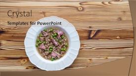  Presentation with peas - PPT theme having smoked-meat-with-groats background and a coral colored foreground