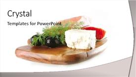  Presentation with white cheese - PPT theme enhanced with smoked pink salmon chunk with olives and white cheese background and a white colored foreground