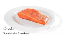 Presentation with salmon dish - Slide set consisting of smoked pink salmon chunk on a big white dish background and a white colored foreground