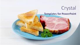  Presentation with turquoise - PPT layouts enhanced with smoked pork with toasts on turquoise plate background and a sky blue colored foreground