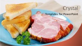  Presentation with turquoise - Audience pleasing PPT theme consisting of smoked pork with toasts on turquoise plate - close up backdrop and a lemonade colored foreground