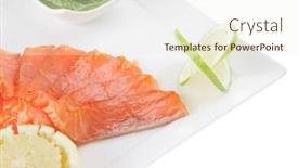  Presentation with sauce - PPT theme with smoked salmon and green sauce on white background and a cream colored foreground